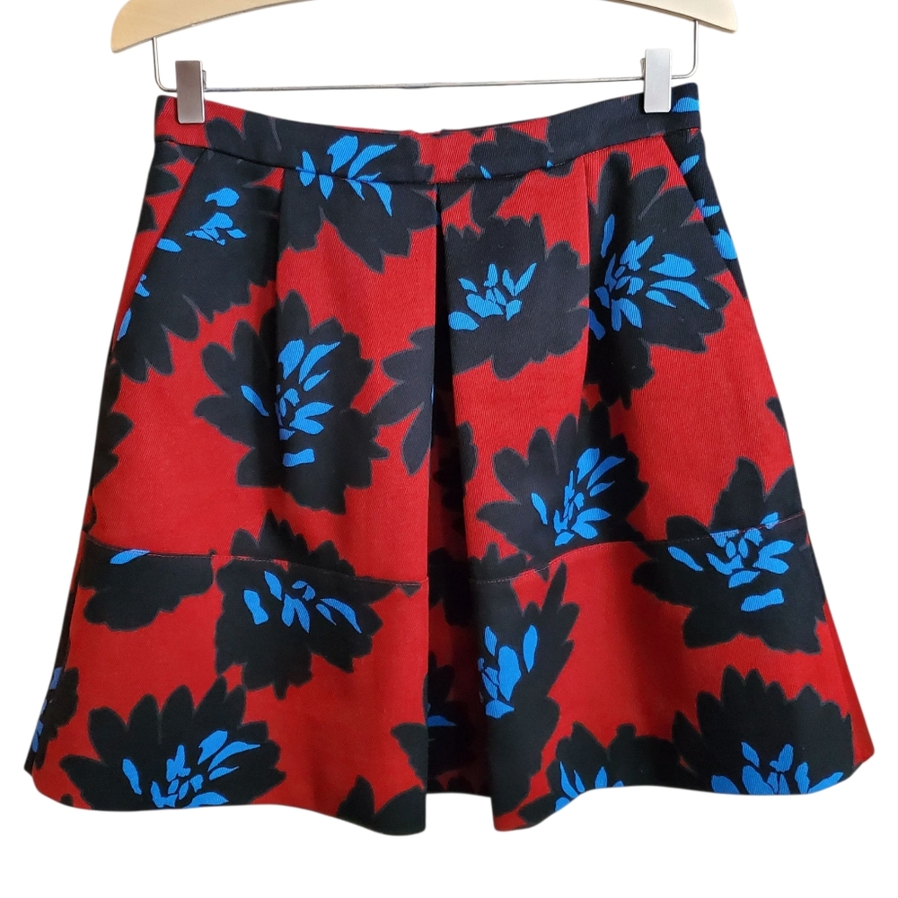 J.Crew Floral A-Line Micro Corduroy Skirt Red Firework Pockets Lined 100% Cotton